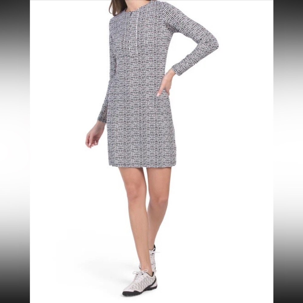 IBKUL Dress Geo Key Black White Preppy Golf Tennis Pickleball size medium